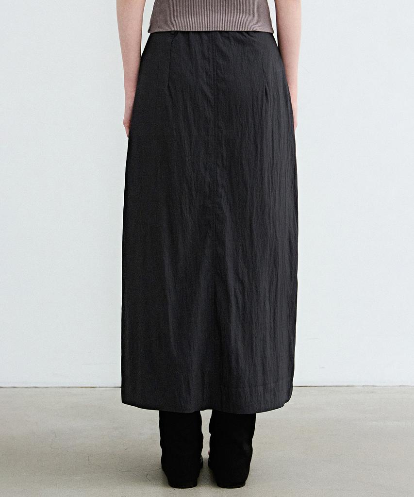 Nigaennikol Seersucker Slit Long Skirt_Navy