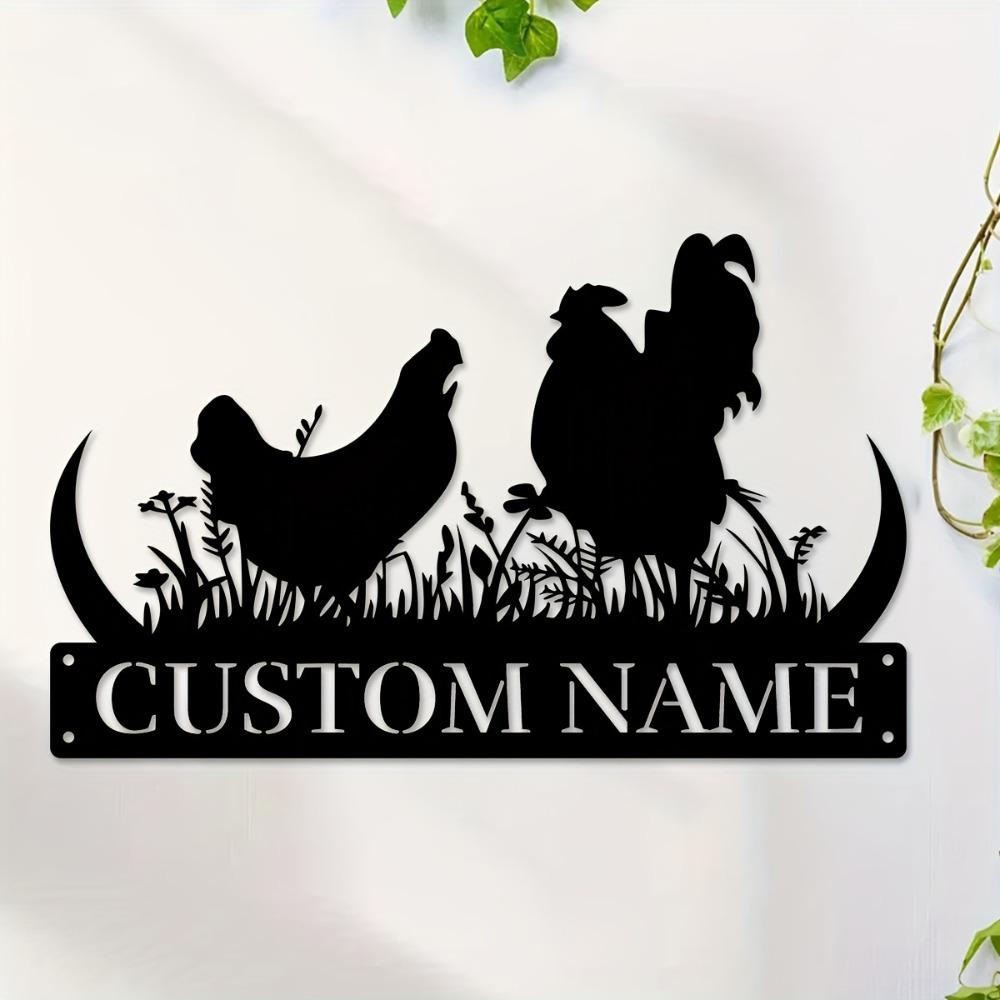 1pc Customizable Hen House Metal Wall Art, Personalized Poultry Coop Sign, Rustic Farm Decor for Indoor Outdoor, Gift Option