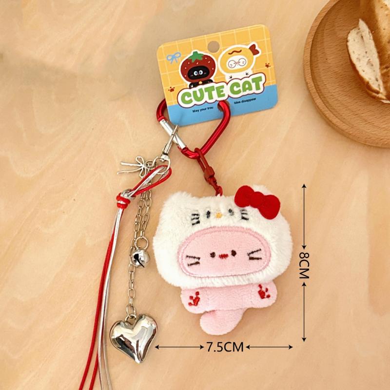 

Cute Plush Headgear Kitten Dog Pendant Keychain Kawaii Stuffed Doll Toys Animal Backpack Hangings Decoration Accessories Gifts