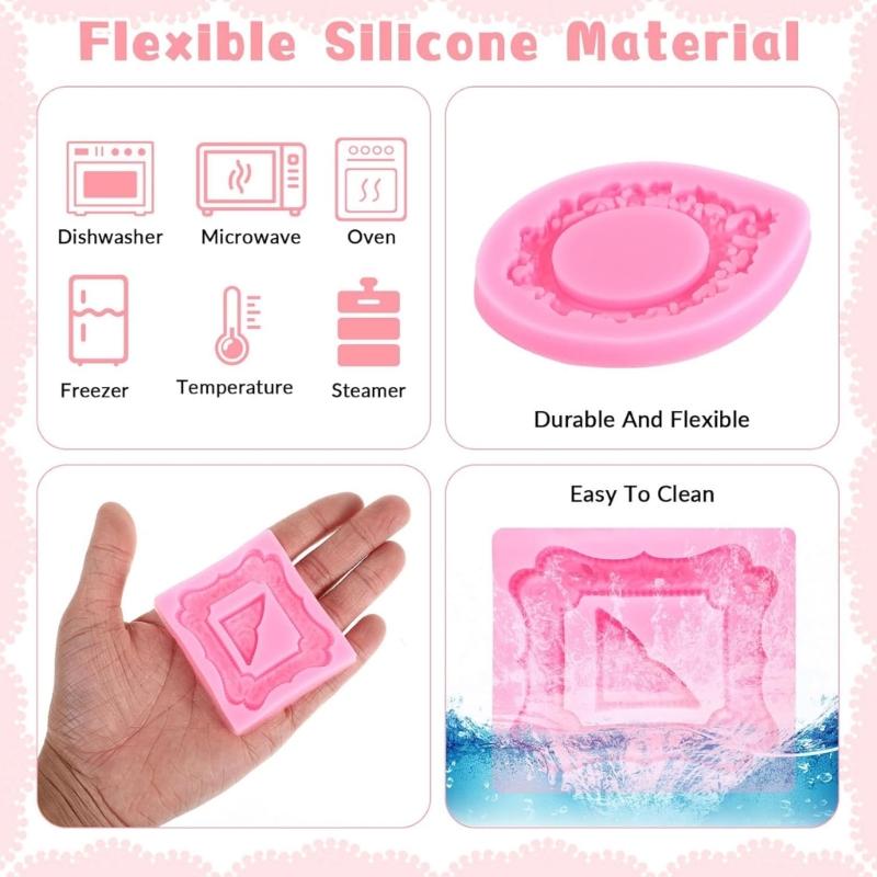 Set of 4 Reusable Silicones Fondant Mold Vintage Embossed Photo Frame Cake Toppers Decorating Candy Making DIY Crafts