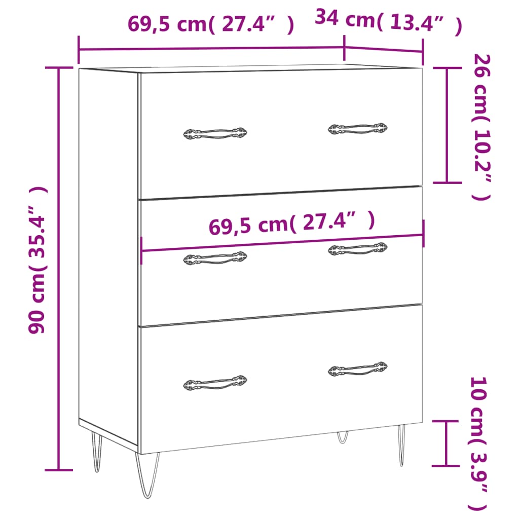 Sideboard in Sonoma Oak Finish 69.5 x 34 x 90 cm Particleboard