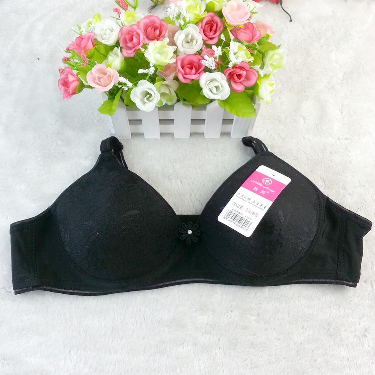 

fashion Soft and comfortable elderly two-button bra soft small cup buckle underwear 90B чорний