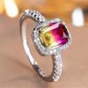 Fashion Silvery Color Rectangle Cut Rose Red Yellow Stone Ring Luxury Love Engagement Ring Wedding Jewelry
