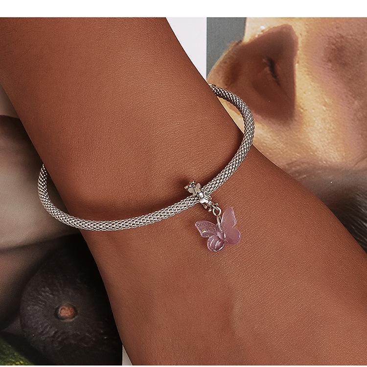 Everjoy S925 Sterling Silver Glass Butterfly Pendant & Insect Charm Bracelet