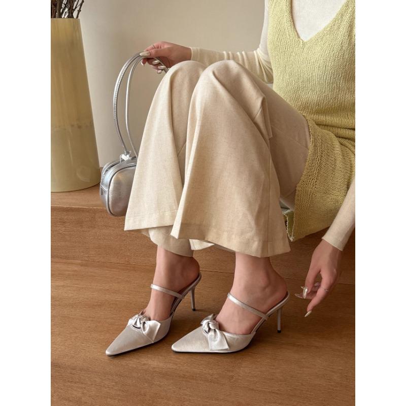 Fashion 2025Street Style Pointed Toe Women Mules Slippers Shoes Fashion Shallow Summer Low Heel Party Dress Slides