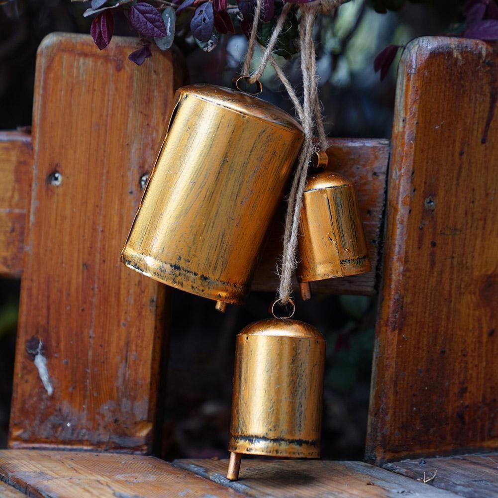 3pcs Handmade Giant Metal Harmony Christmas Hanging Cow Bells - Complete Set of 3 Rustic Style Bells On Jute Rope