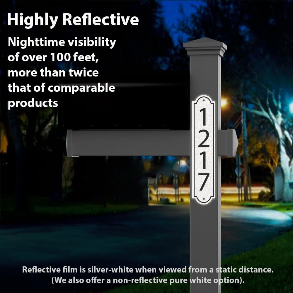 Reflective House Address Sign, Mailbox Post Sign, Reflective Modern House Numbers Address Signs, Mailbox Numbers for Outside, Vertical Plaque,