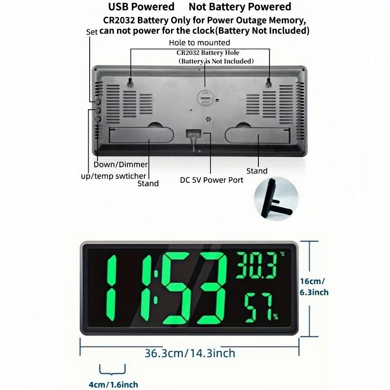Large Digital Wall Clock Temperature and Humidity Display Night Mode Table Clock 3 Display Modes 12/24H Electronic LED Clock
