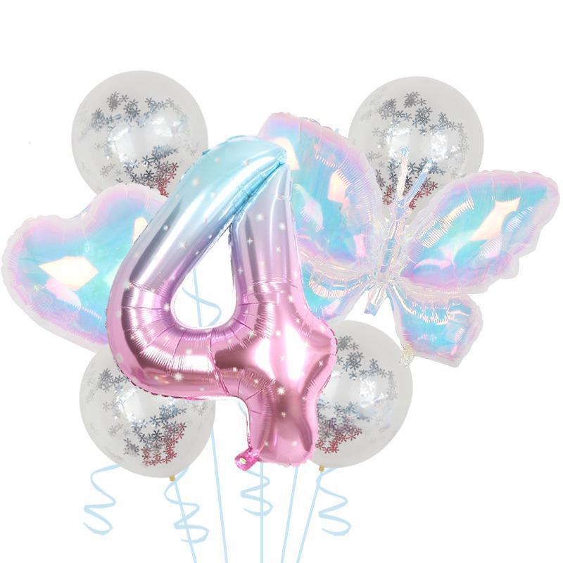 Colorful Transparent Butterfly Balloon Color Sequins Latex Set One Year Old 40 Inch Starry Sky Digital Birthday Party Arrangement