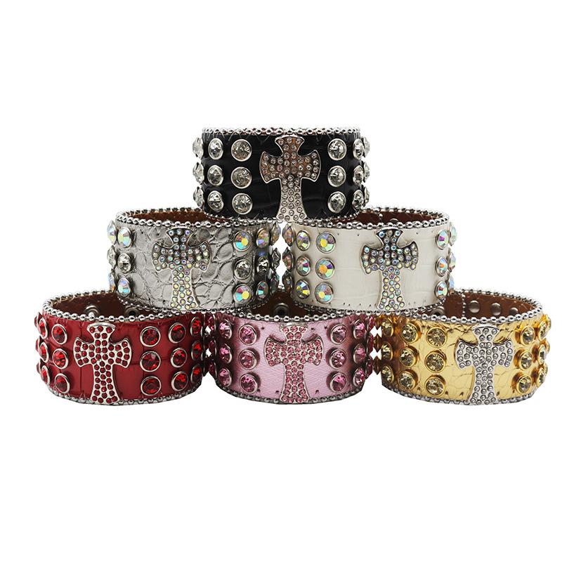 Trendy Punk Hip-hop Rhinestone Bracelet, Personalized Diamond-encrusted Colorful PU Leather Bracelet