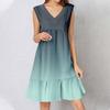 Womens Summer Dress Sleeveless V Neck Printing Short Dresses Fashion Casual Flowy Boho Ruffle A Line Swing Sundress