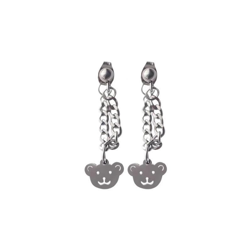 New Hip Hop Trendy Hiphop Bear Stud Earrings Sweet Cool Chain Long Earrings Women's Personality Earrings