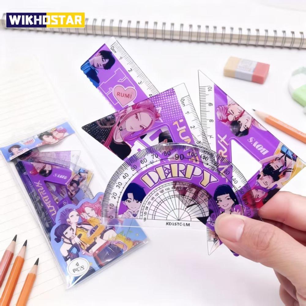 Kpop İblis Avcıları 4 Adet Plastik Cetvel Matematik Seti 10cm 15cm Düz İletki Üçgen Geometri Ölçüm Aletleri İçerir