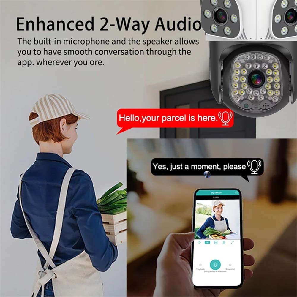 15MP 8K WiFi IP Three Lens Outdoor PTZ Camera 4X Zoom AI Tracking Surveillance Cameras Smart Security Protection CCTV Cam