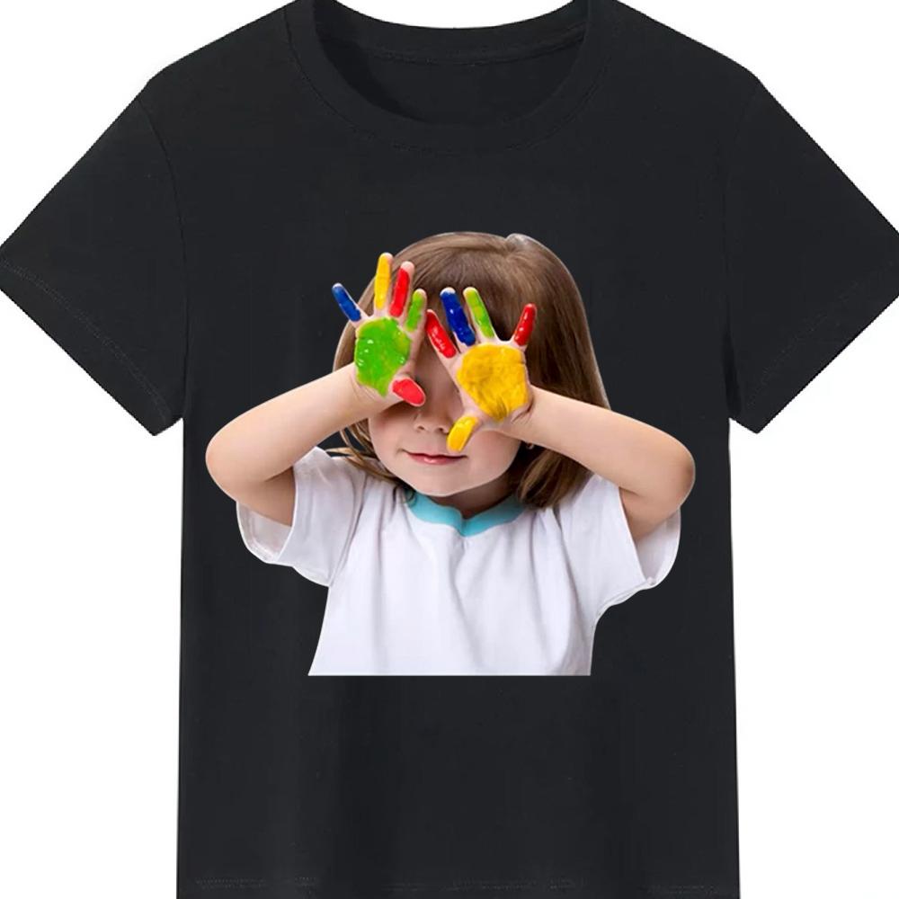 Vintage Kid Meme Graphic T-Shirt Funny Retro Children Print Crew Neck Black Top for Men Women