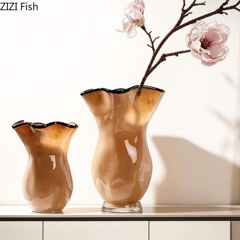 Kreative gefaltete Glasvase Schwarzer Rand Pflanzentöpfe Tischdekoration Hydroponik Blumenvase Modernes Zuhause Blumenarrangement