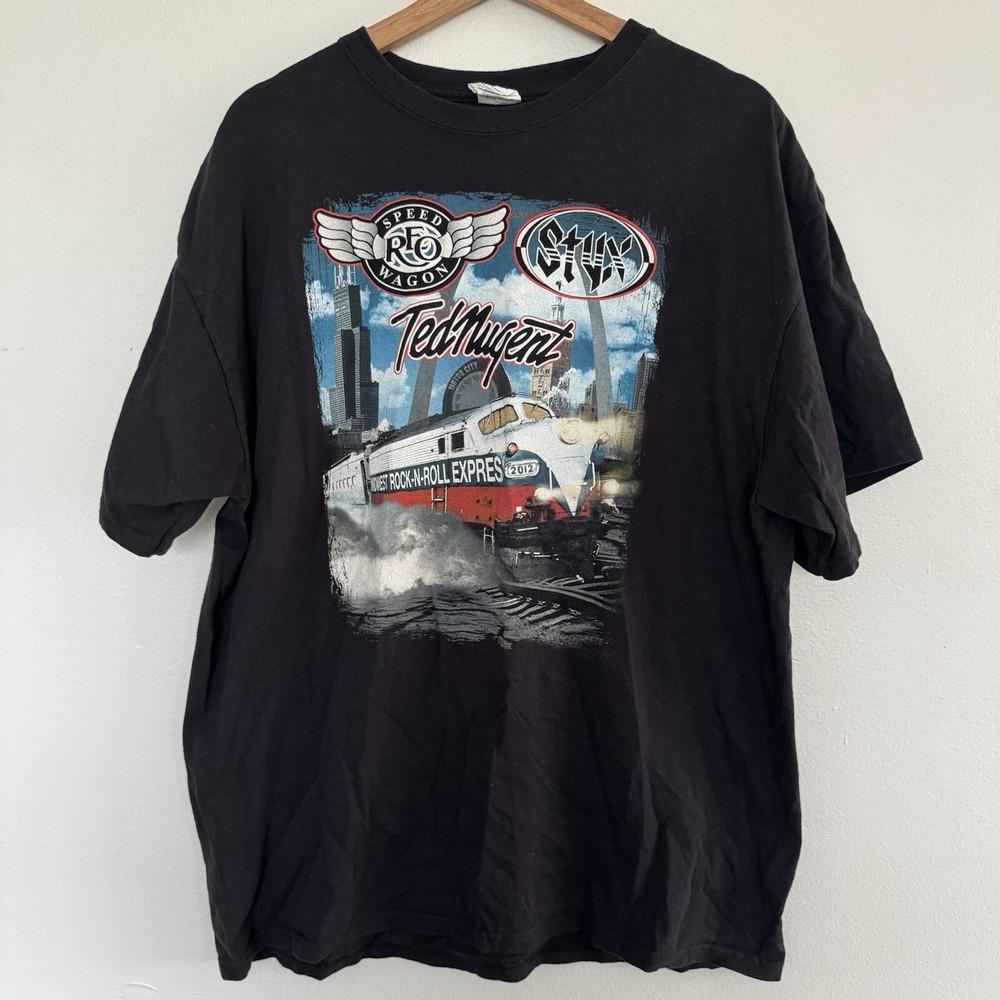 2012 REO Speedwagon Styx Ted Nugent Tour TShirt Mens XL Rock Band Music Tee Unisex T-Shirt XXL