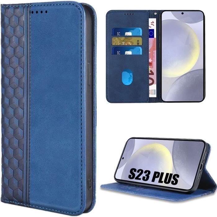 Coque de protection - BOOLING - pour Samsung Galaxy S24 Plus - Motif Mosaïque - Bleu Marine - Cuir PU TPU