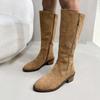 Suede High Tube Suede Low Heel Knight Boots Women's Winter New Large Size Pointed Side Zipper Fashion Boots