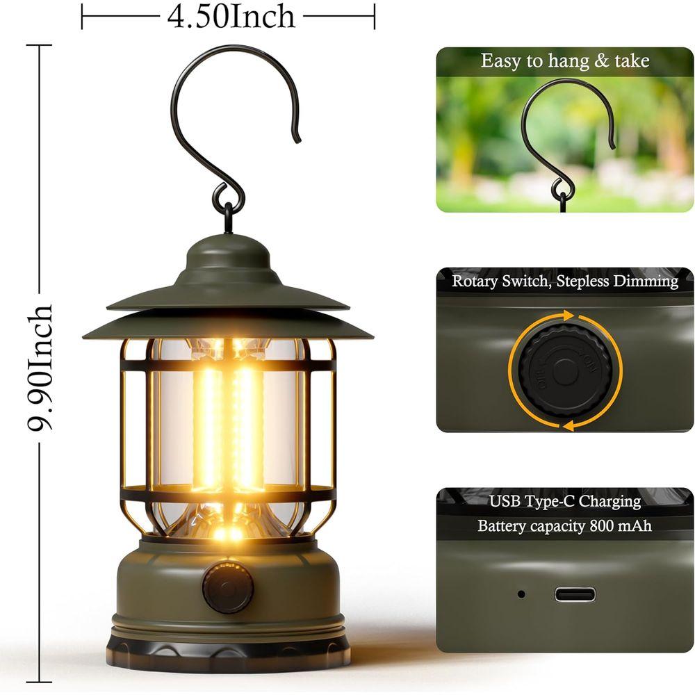 Portable LED Camping Lanterns,1500LM Step-lDimming, Lightweight Retro Battery Powered USB Rechargeable Tent Lights,Survival Kits