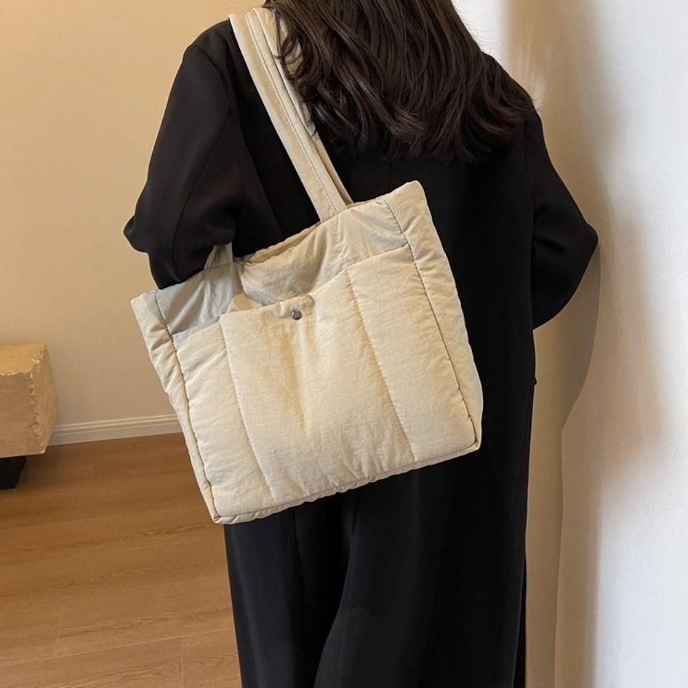 Solid Color Lady Laptop Handbags Large Capacity Women Cloud Tote Bag Puffer Shoulder Bag  Female