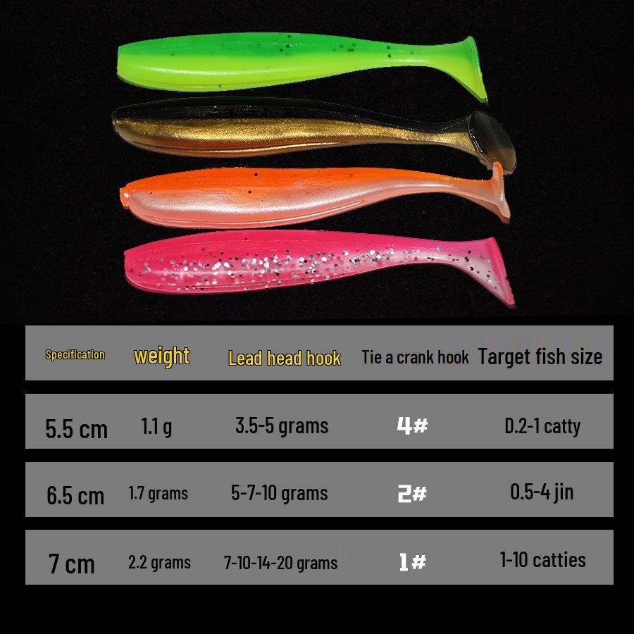 T-Tail Soft Bait Lure: Artificial Worm with Lead Head Hook for Long Cast Bass Fishing, Drop Shot T-Tail Design.