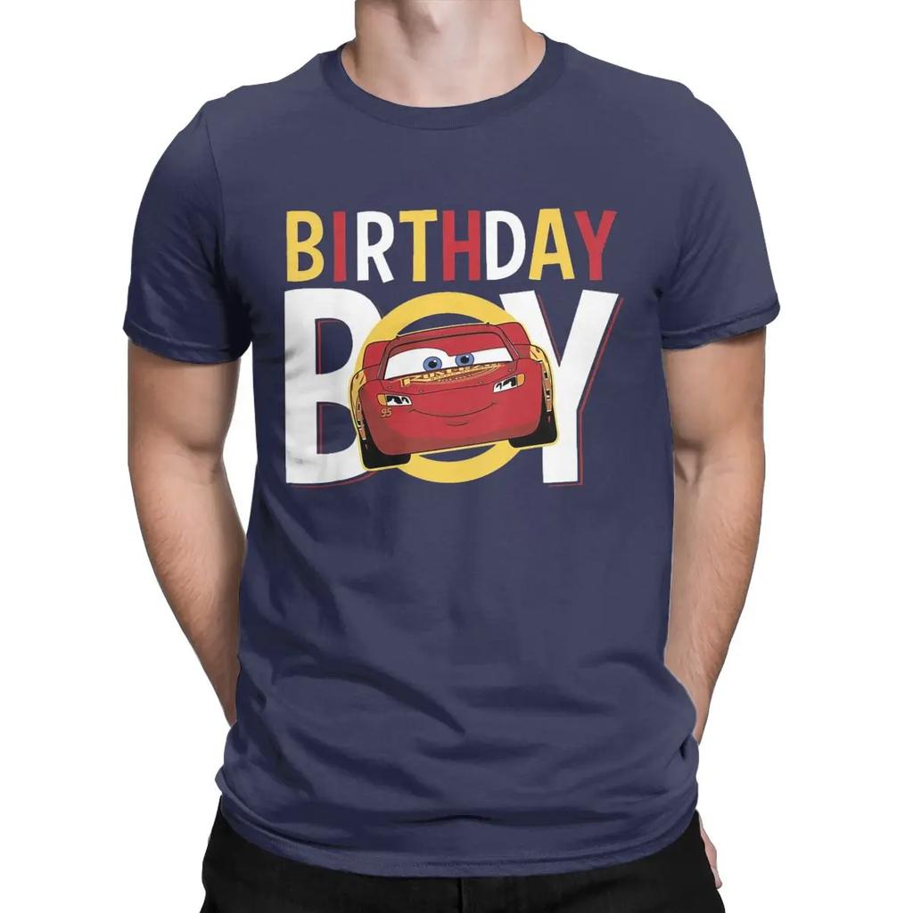 Pixar Cars Birthday Boy Lightning McQueen Men T Shirt Vintage Tee Shirt Short Sleeve Crew Neck T-Shirts 100% Cotton Idea Tops