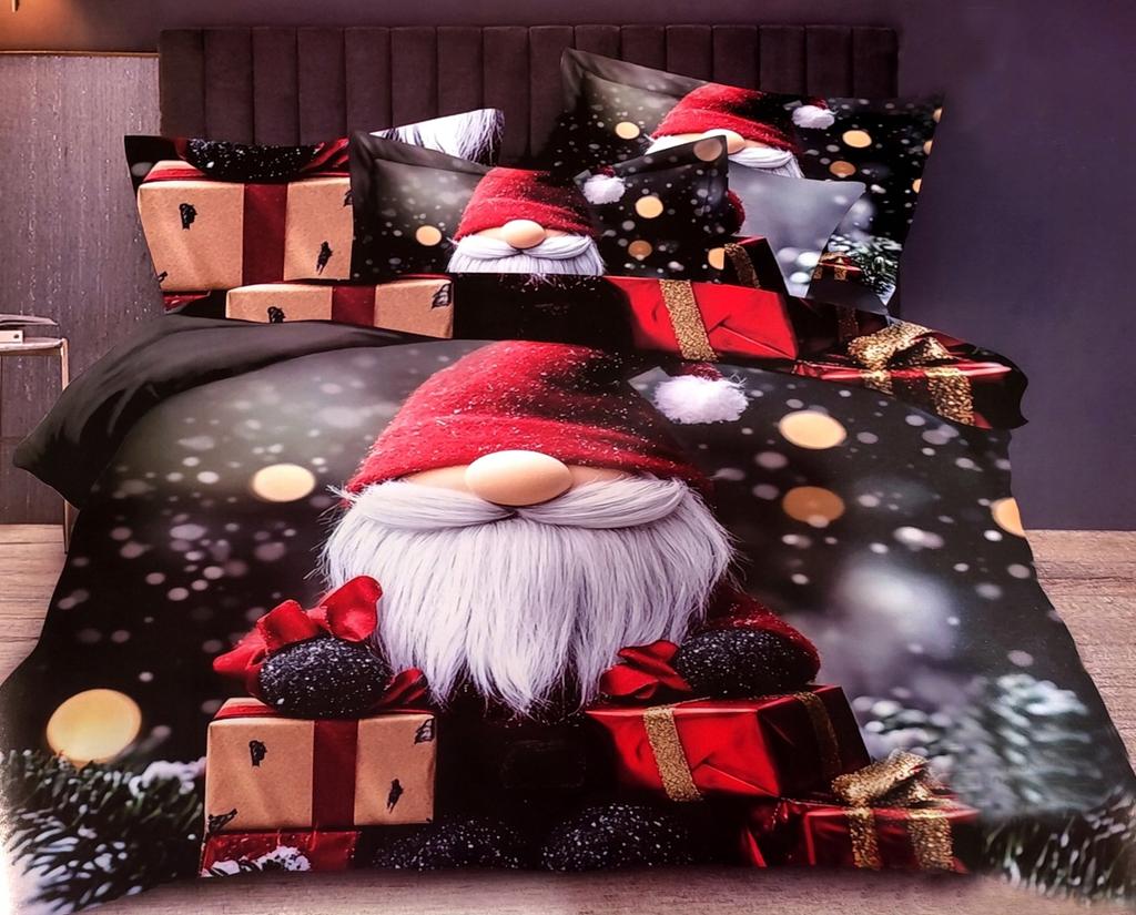 Christmas Bedding Cotton Satin 160x200 + 2x70x80 Christmas Tree, Elf, Santa Claus