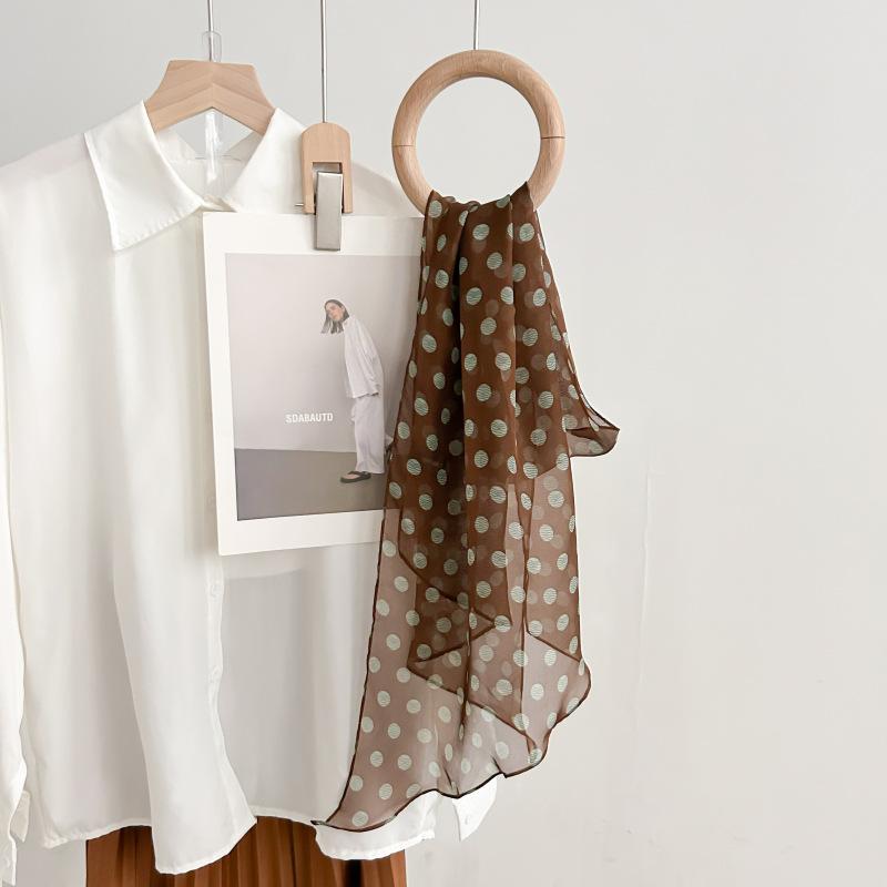 Retro polka dot thin silk silk scarf women's new high-end green neck scarf headband decorative belt