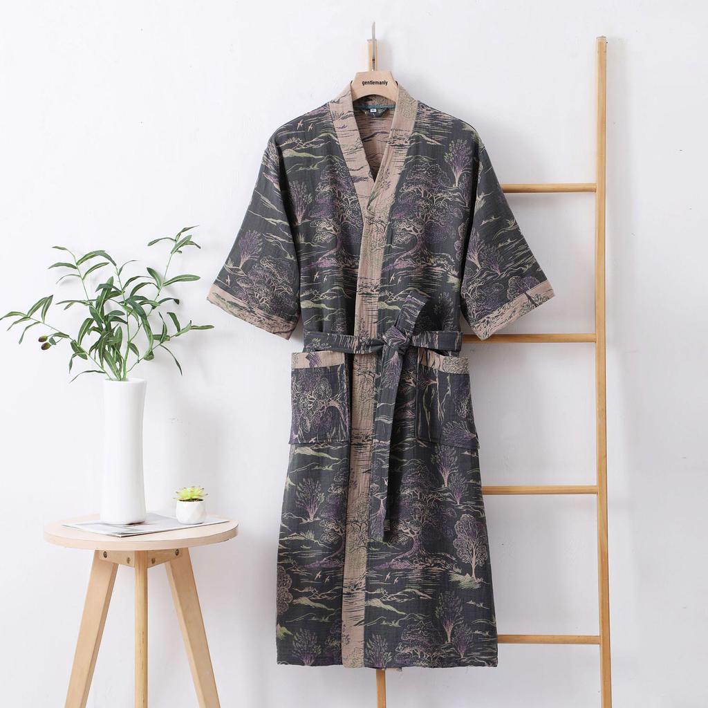 Pure Cotton Double Layer Gauze Bathrobe - Class A Spring/Summer, Thin, Water-Absorbent, Quick-Drying Yukata for Couples