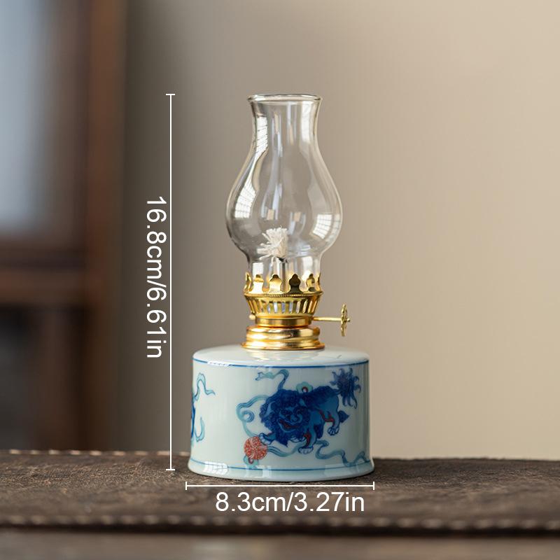 Chinese Style Glass Vintage Ceramic Ghee Lamps Teahouse Kerosene Lamp Study Bedroom Crafts Hand Drawn Patterns Decorations