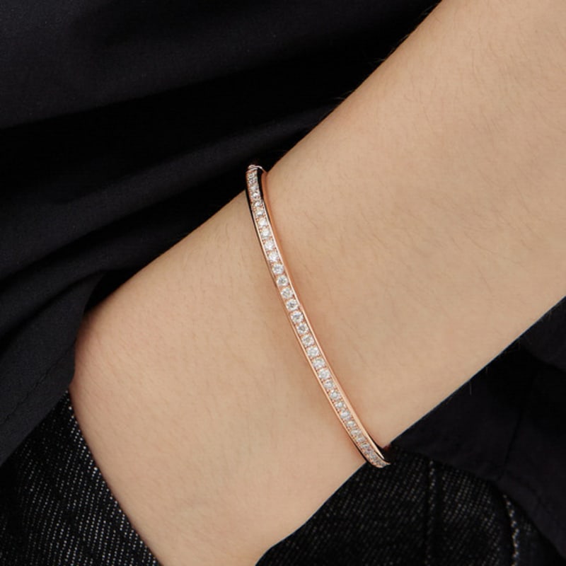 

Hyeres-lor Essence Silver (P) Moissanite Full Pave Slim Bangle HL4B56412P9 L (double lock decoration)