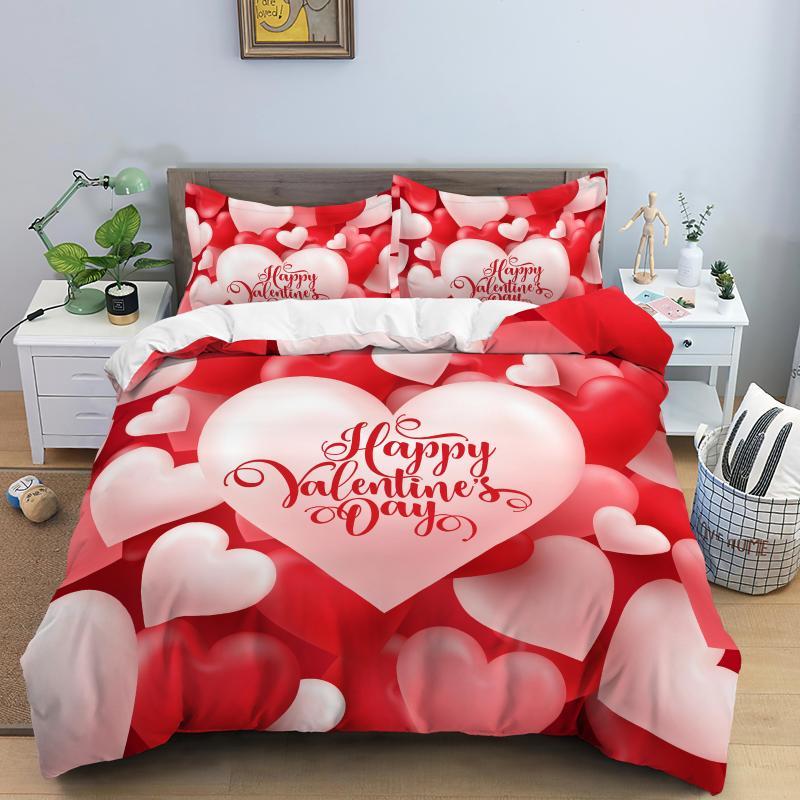 Love Heart Duvet Cover Set Romantic Theme Heart Shaped Comforter Cover King Full Size For Kid Couple Lover Polyester Bedding Set