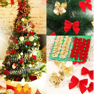 12-36PC Christmas Bow Ornaments 5.5cm Xmas Tree Bpw Hanging Pendants Gold Red Bowknot New Year Xmas Wedding Packaging Gift Decor