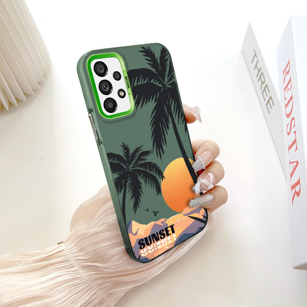 

Окрашенный узор, цветной серебристый, двухсторонний, жесткий, противоударный чехол для телефона Samsung Samsung F15 5G зелёный