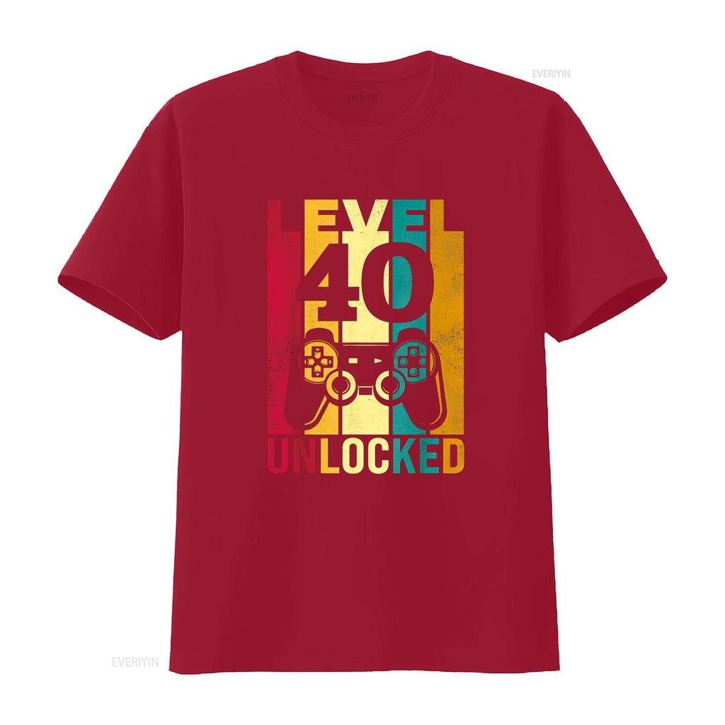 Funny Level 40 Unlocked Him Men BDay Turning 40th Birthday T Shirt vintage Washed Stylish fashion Unisex Comfortable homme
