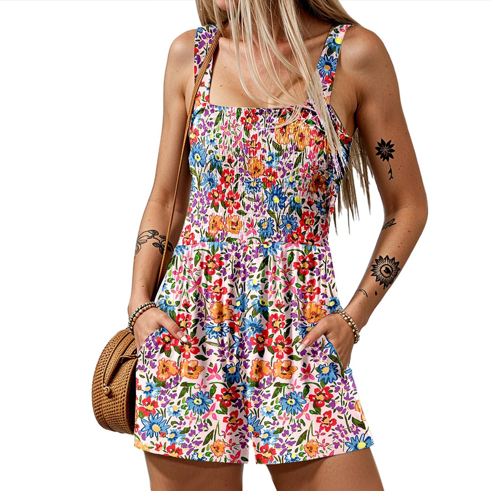 

Женские летние повседневные комбинезоны с присборенной юбкой, свободные шорты без рукавов, комбинезоны для пляжного отдыха XXL