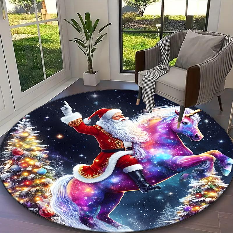 Santa Claus Carpet, Non-slip Office Chair Rug, Digital Print Home Round Rug, Unique Festival Decorations