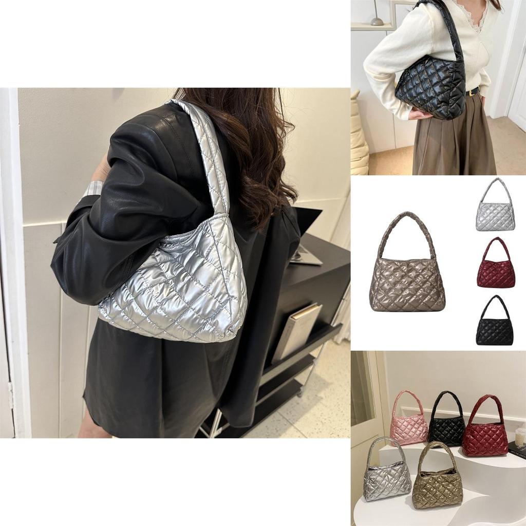Stylish Quilted Large-capacity Handbag Trendy Geometric Tote For Winter