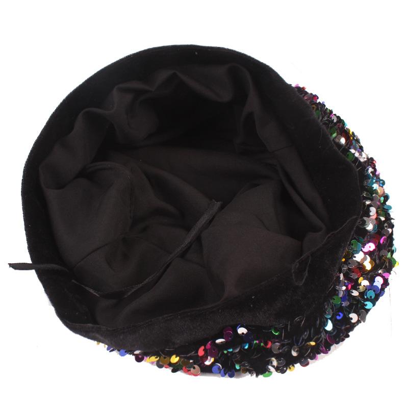 Hat Women's Sequined Fashionable Warm Knitted Painter's Beret