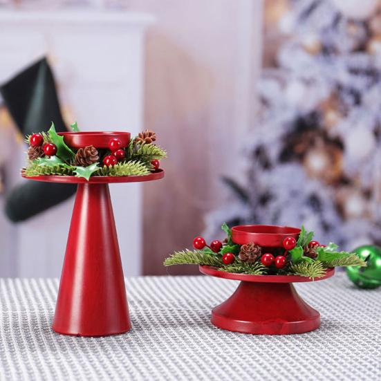 2Pcs/Set Christmas Wreath Candle Holder Vintage Iron Art Candlestick Christmas Wedding Party Tealight Candle Stand Dining Table Centerpiece Ornament
