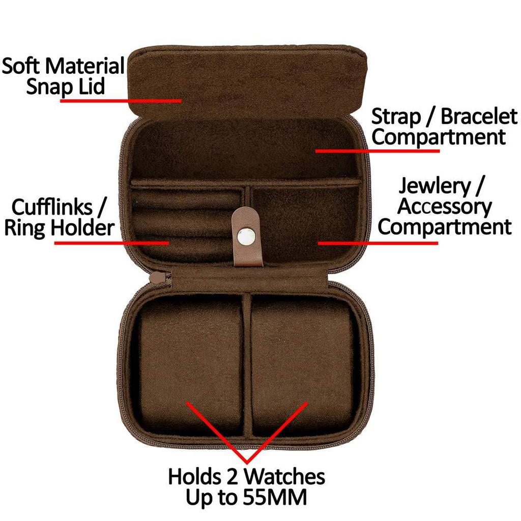 Neue quadratische Reißverschluss-Uhrenbox aus PU-Leder, Vintage-Stil, 2-teilige, geschichtete Aufbewahrungsbox für Schmuck & kleine Accessoires