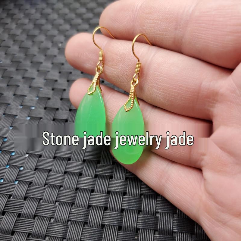 Grape Green Quartzite Water Drop Jade Earrings