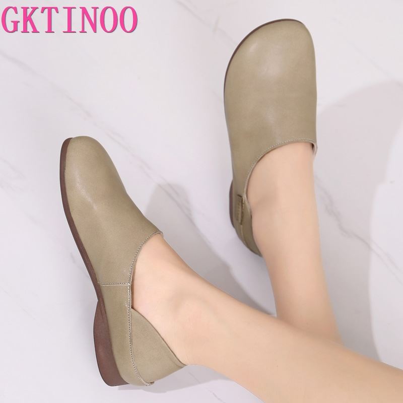 Fashion GKTINOO Plus Size Genuine Leather Flat Shoes Woman Handmade Loafers Flexible Spring Casual Shoes Woman Flats Zapatos Mujer