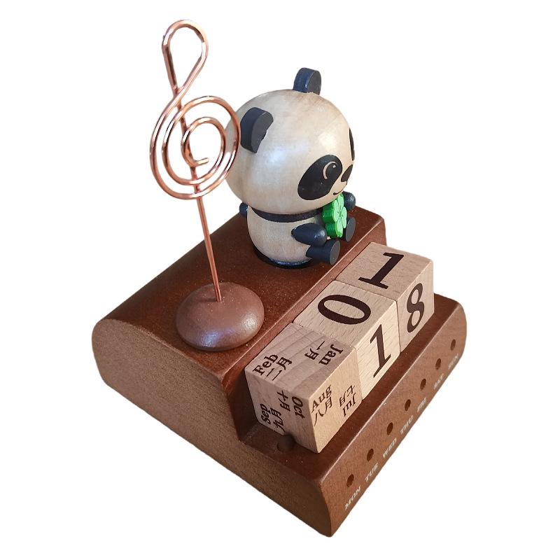 Handcrafted Panda Wooden Music Box and Calendar Stand – Multifunctional Gift and Ornament