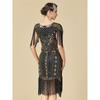 Women's Plus Size 1920s Gatsby Flapper Dress, Sequin Beaded Short Sleeve Fringe Evening Gown For Party & Pr