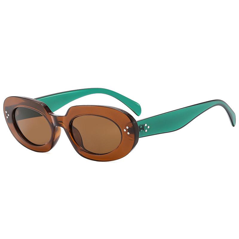 

SO&EI Oval Women Fashion Sunglasses Shades UV400 Retro Punk Rivets Men Sun Glasses As the picture