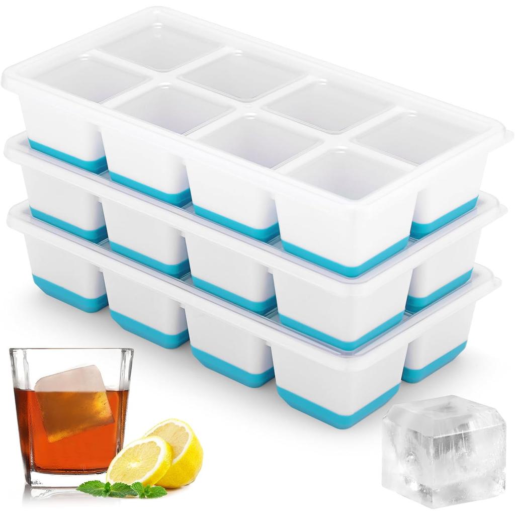 Silicone Ice Cube Trays,Square Big Silicone Ice Cube Moulds Set for Freezer Container,Reusable BPA Free Ice Cube Molds Maker for Whiskey