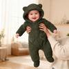 Baby Plush Warm One-Piece Bear Hooded Zipper Children's Solid Color Sleepsuit