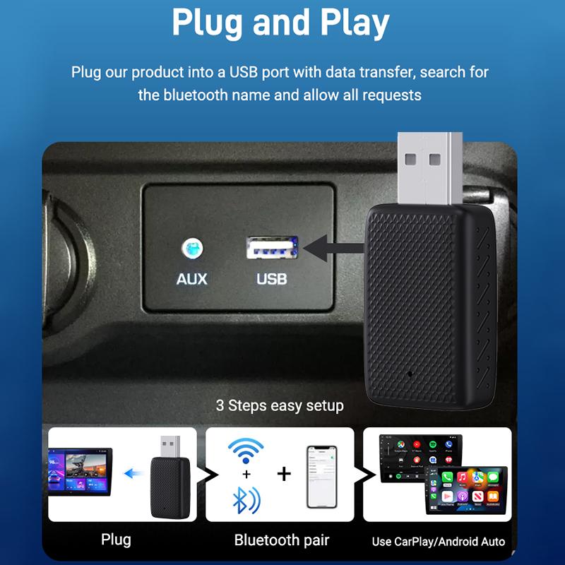 NEW Mini  2 in 1 Wired to Wireless CarPlay and Android Auto Adapter Transmission Speed Plug and Play Fashionable and Portable